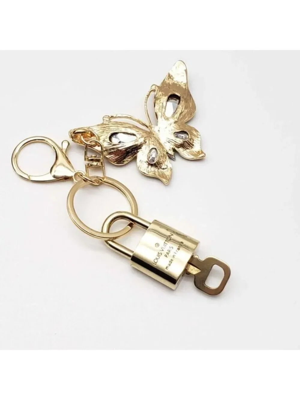 Authentic Louis Vuitton Gold Lock 🔒 Keychain Bag Unbranded Butterfly Charm LV